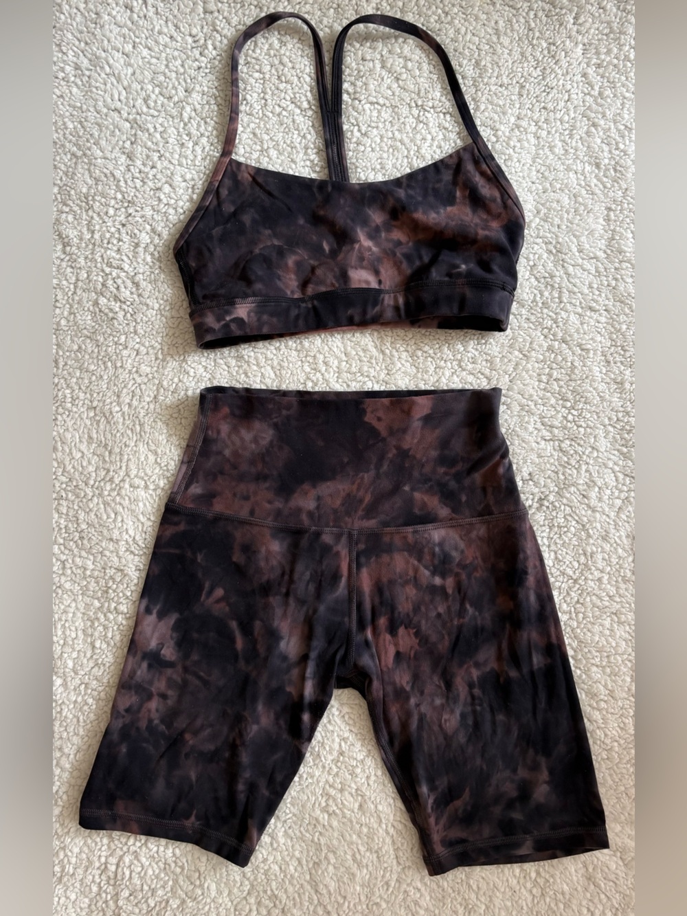 Tie-Dye High-Waist Legging Set in Dark Brown & Black